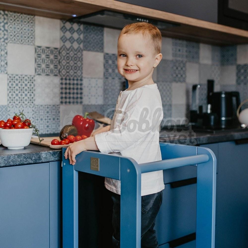 Učiaca veža MeowBaby® Kitchen Helper s tabuľkou - modrá