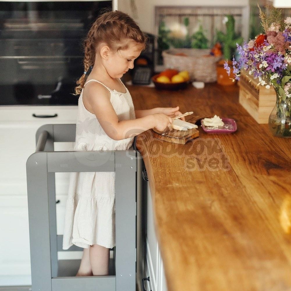 Učiaca veža MeowBaby® Kitchen Helper sivá