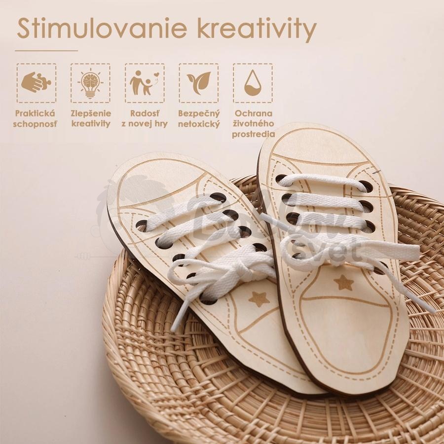 Edukačná drevená prevliekačka / hračka - učíme sa viazať šnúrky 18cm (2 kusy)