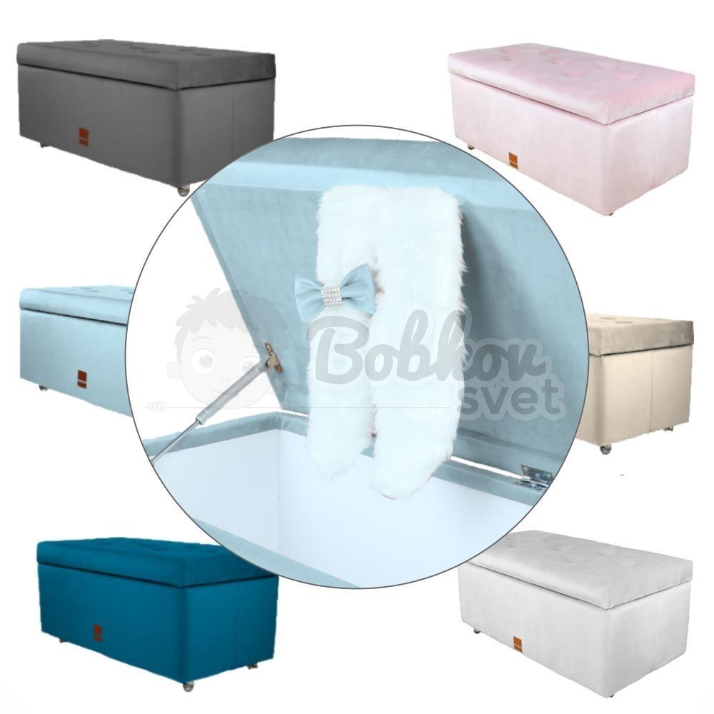 LUXURY úložný box / veľký taburet na sedenie s uškami - bledomodrý