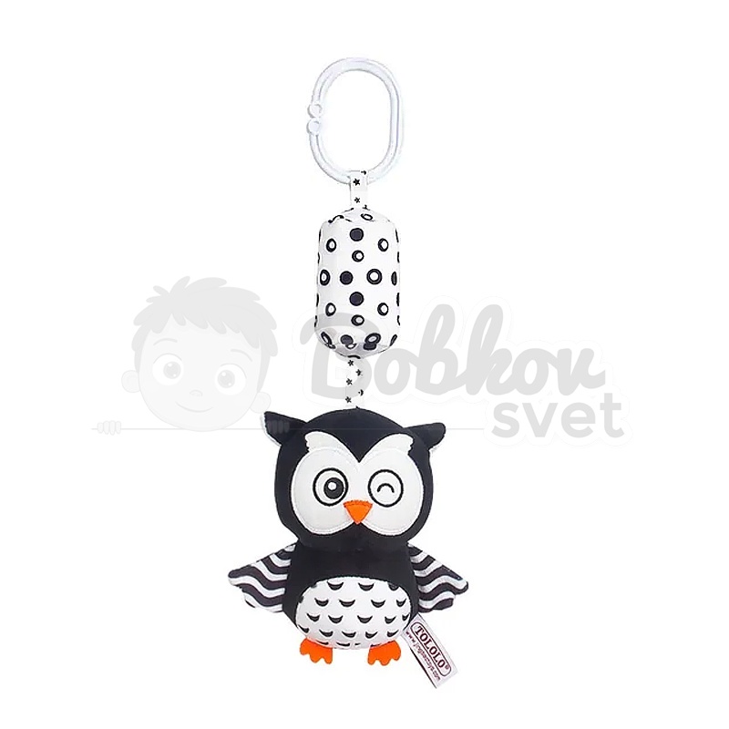 Kontrastná / čiernobiela závesná hrkálka so sponou 32cm - Owl