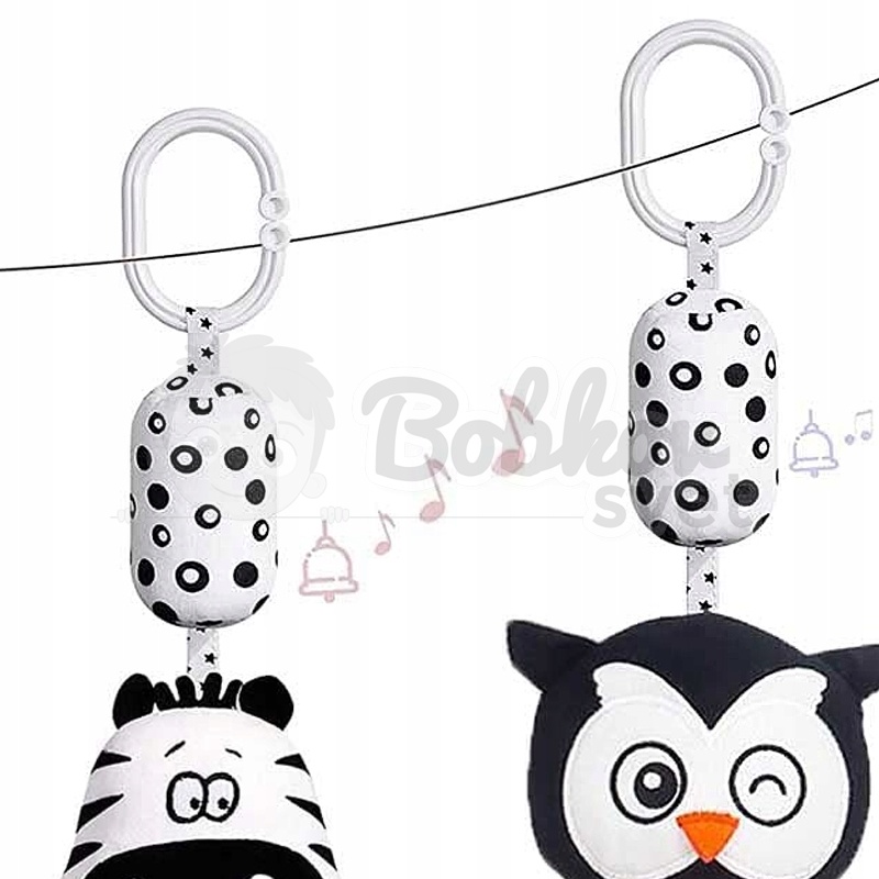 Kontrastná / čiernobiela závesná hrkálka so sponou 32cm - Zebra