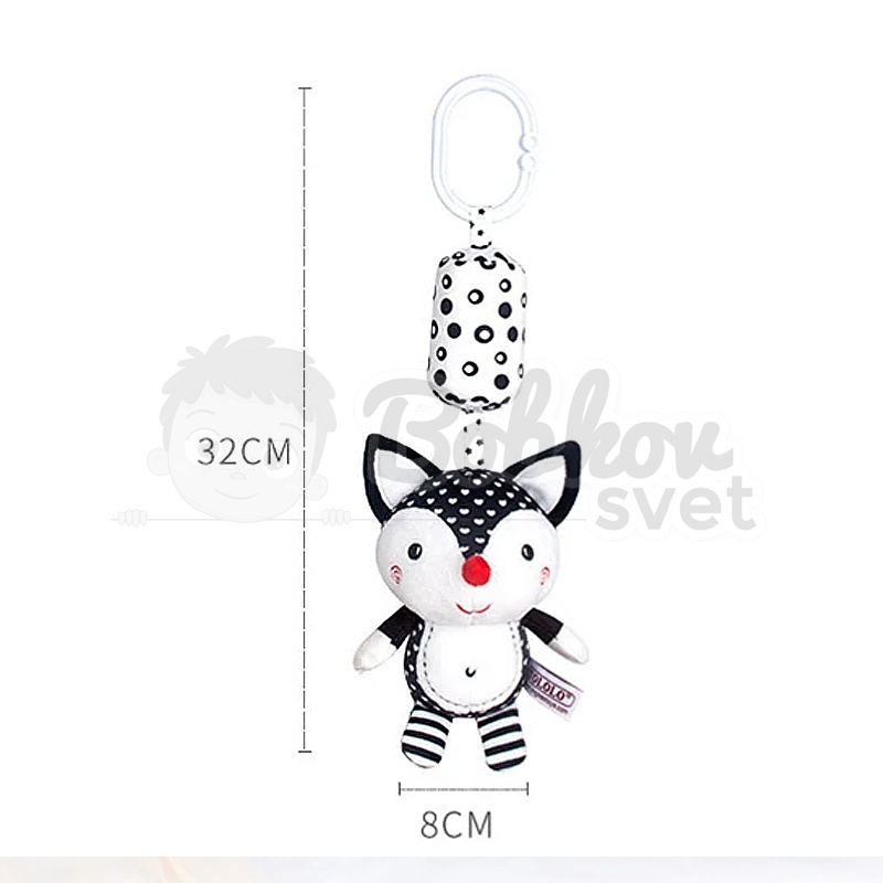 Kontrastná / čiernobiela závesná hrkálka so sponou 32cm - Zebra