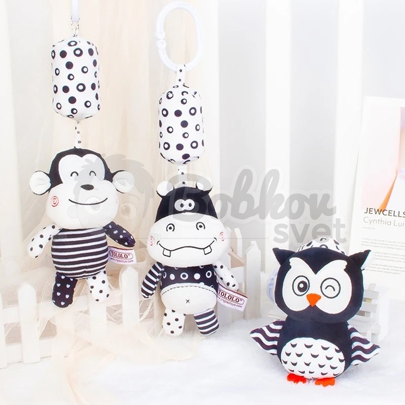 Kontrastná / čiernobiela závesná hrkálka so sponou 32cm - Zebra