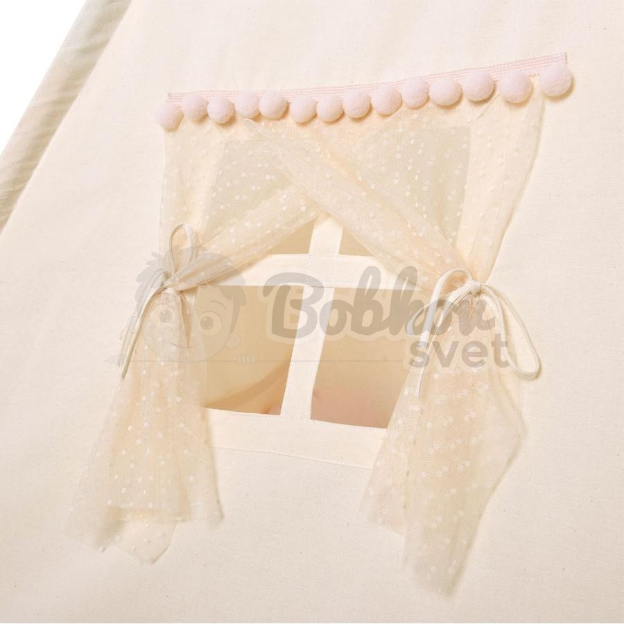 Teepee stan pre deti set s príslušenstvom - jemná hmla s pompoms