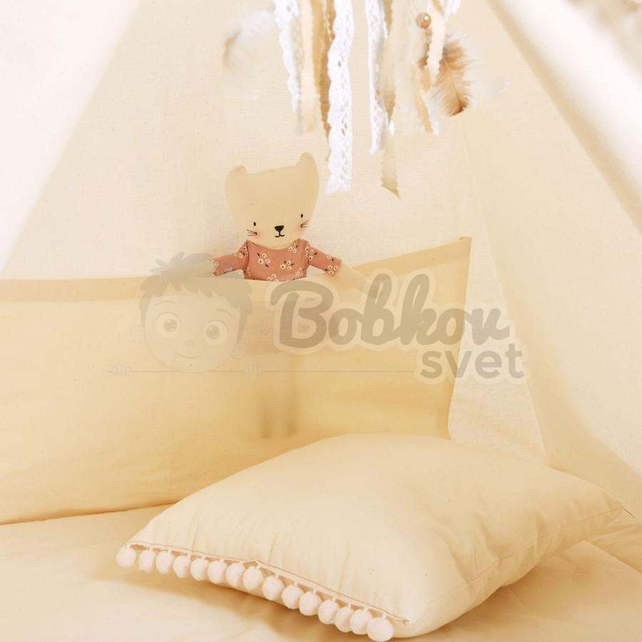Teepee stan pre deti set s príslušenstvom - jemná hmla s pompoms