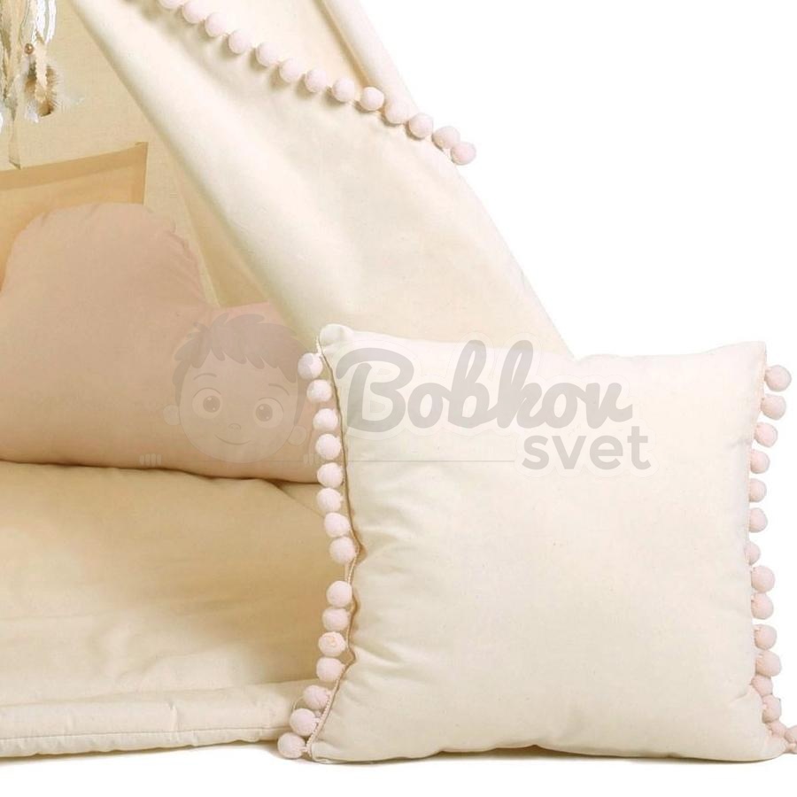 Teepee stan pre deti set s príslušenstvom - jemná hmla s pompoms