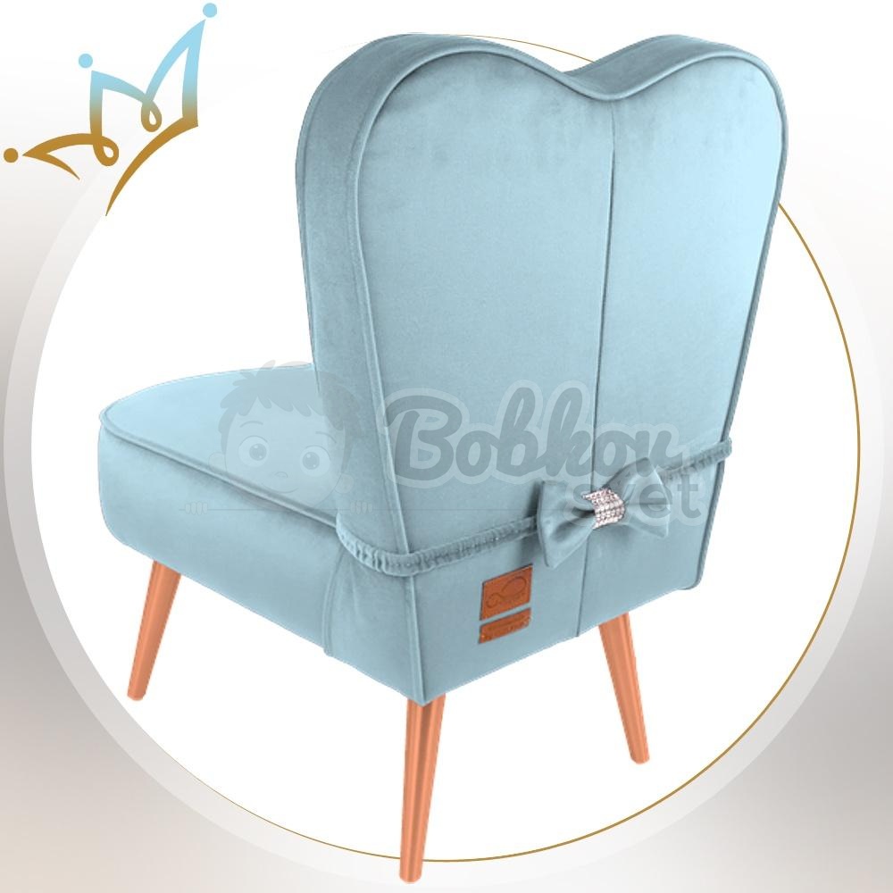 LUXURY detské kresielko / stolička SRDCE VELÚR - bledomodré