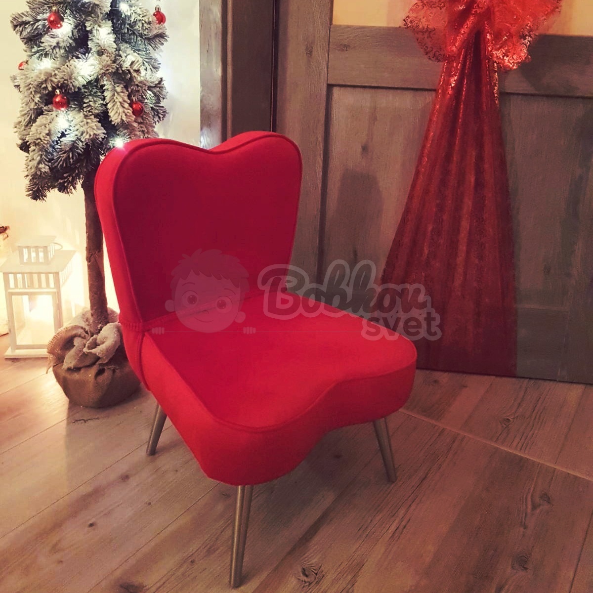 LUXURY detské kresielko / stolička SRDCE VELÚR - čevené