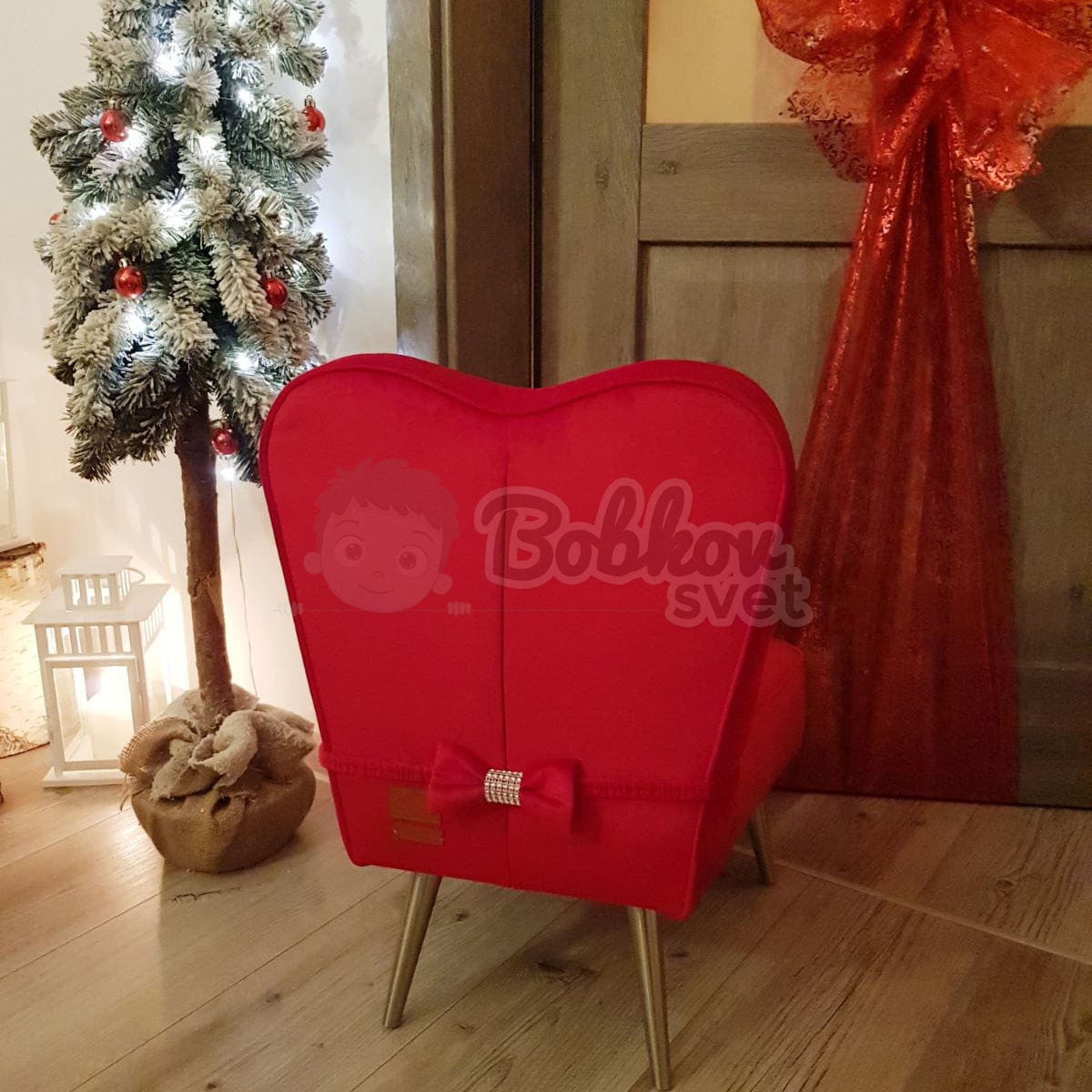 LUXURY detské kresielko / stolička SRDCE VELÚR - čevené
