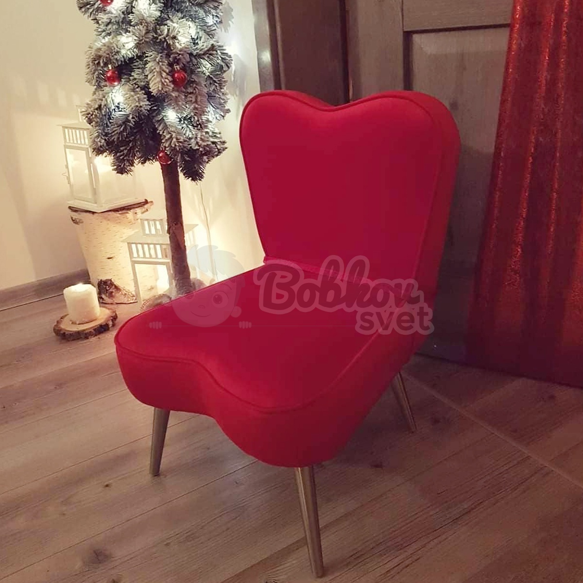 LUXURY detské kresielko / stolička SRDCE VELÚR - čevené