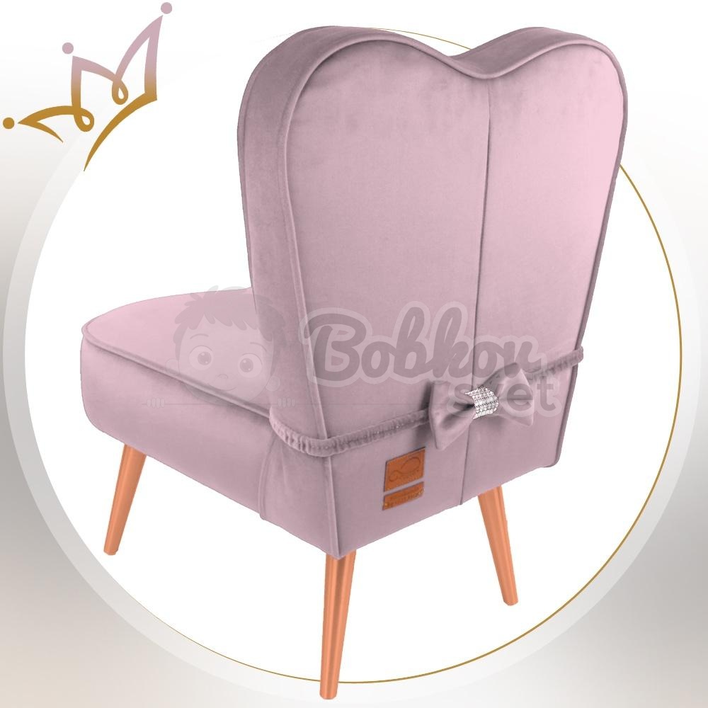 LUXURY detské kresielko / stolička SRDCE VELÚR - púdrovo ružové