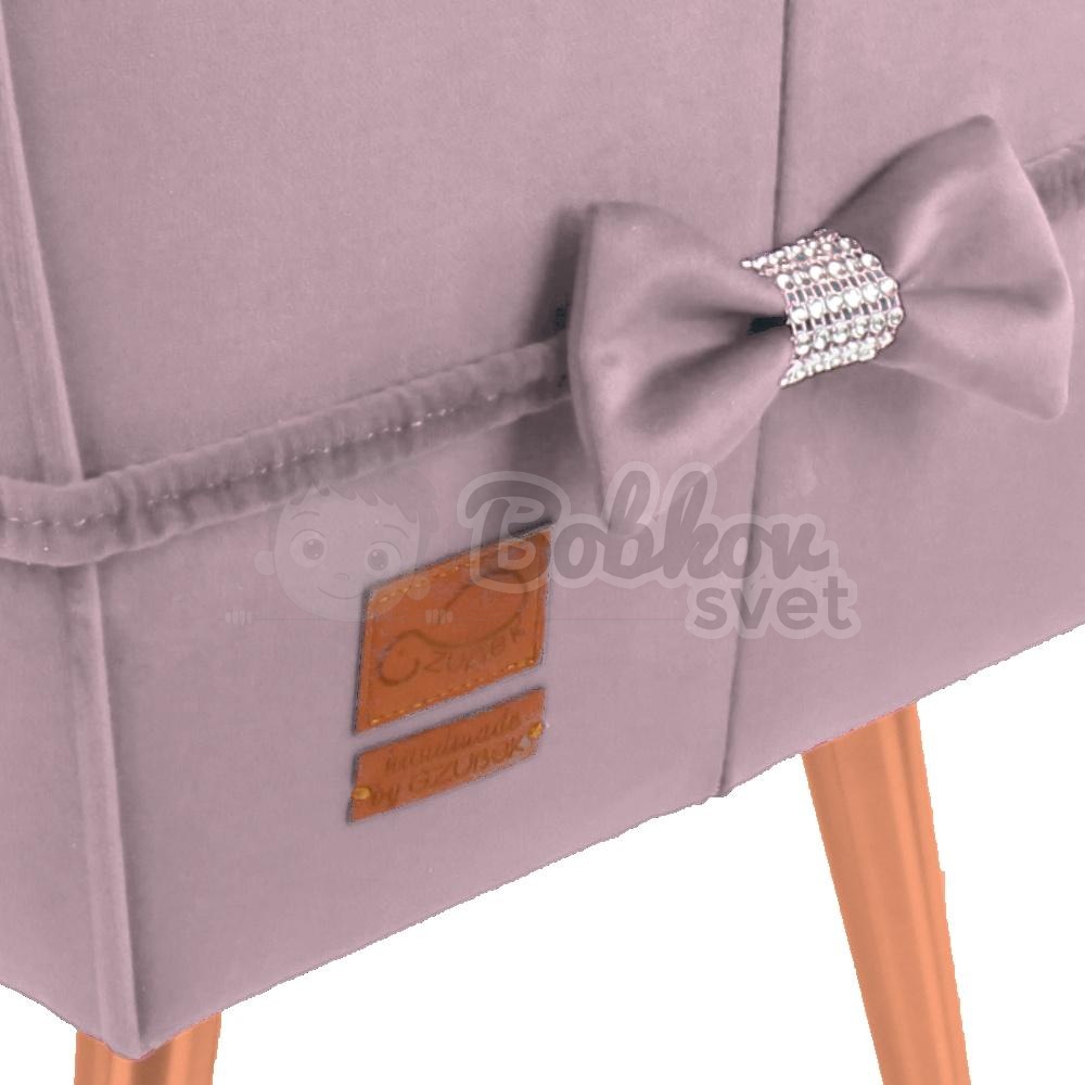 LUXURY detské kresielko / stolička SRDCE VELÚR - púdrovo ružové