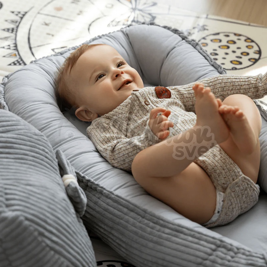 Rebrované menčestrové hniezdo pre bábätko MeowBaby - Corduroy Estetic GRAY