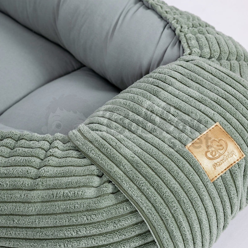 Rebrované menčestrové hniezdo pre bábätko MeowBaby - Corduroy Estetic GREEN