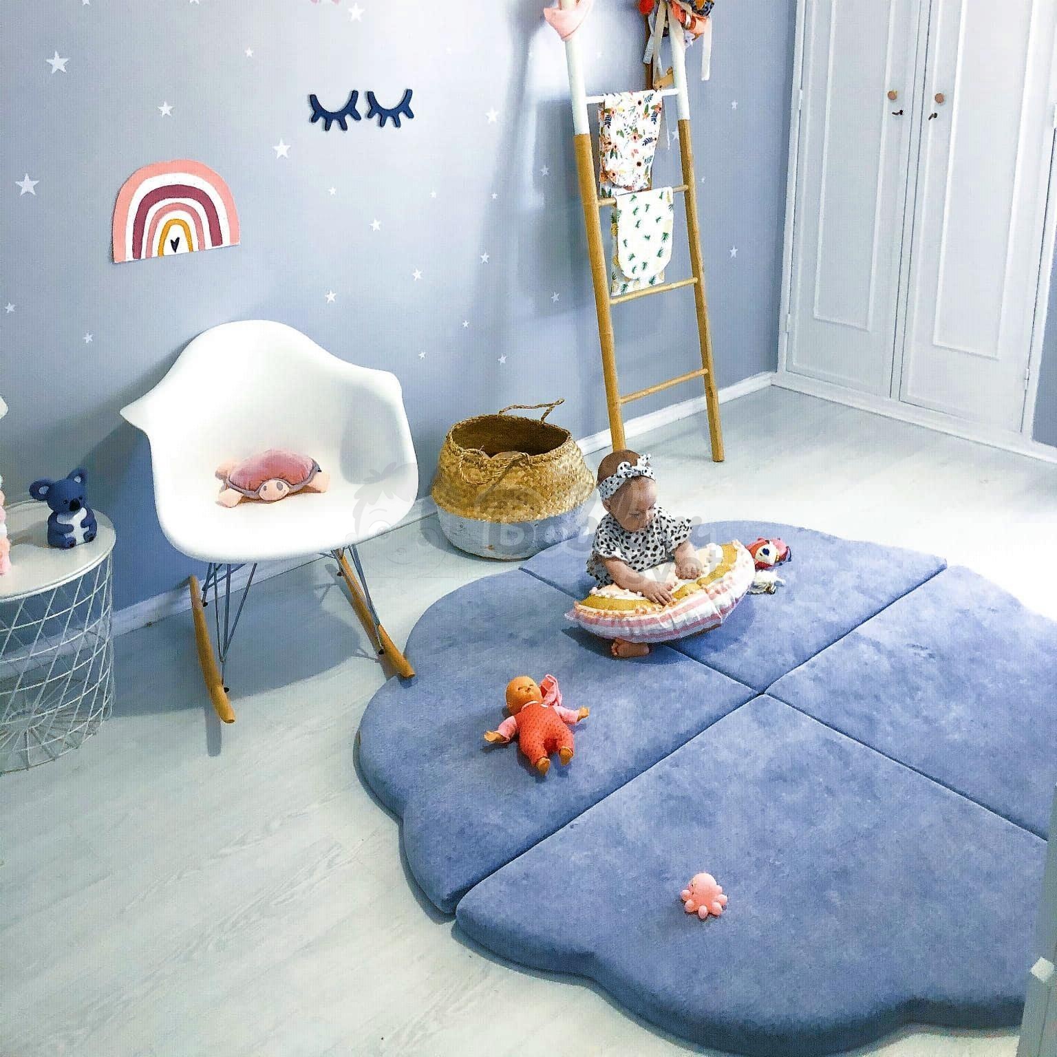 Detská podložka na hranie MeowBaby® 160 x 160 cm obláčik - modrosivá