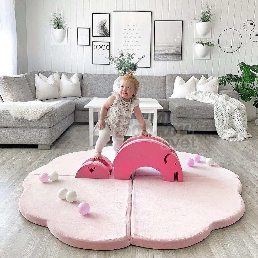 Detská podložka na hranie MeowBaby® 160 x 160 cm obláčik - svetloružová