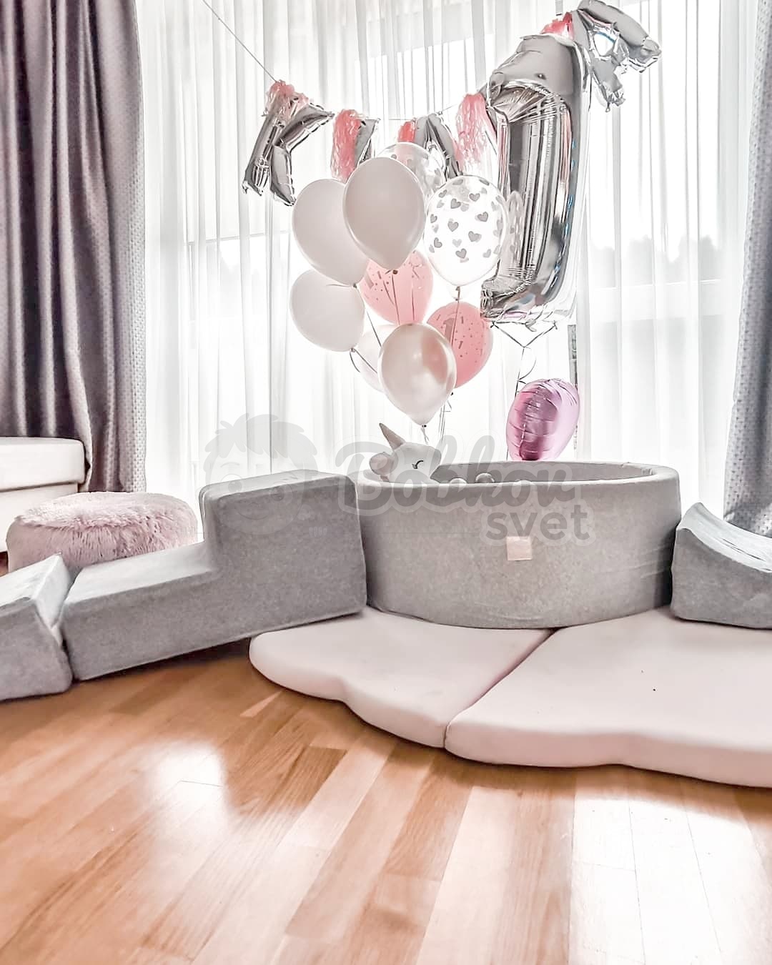 Detská podložka na hranie MeowBaby® 160 x 160 cm obláčik - svetloružová