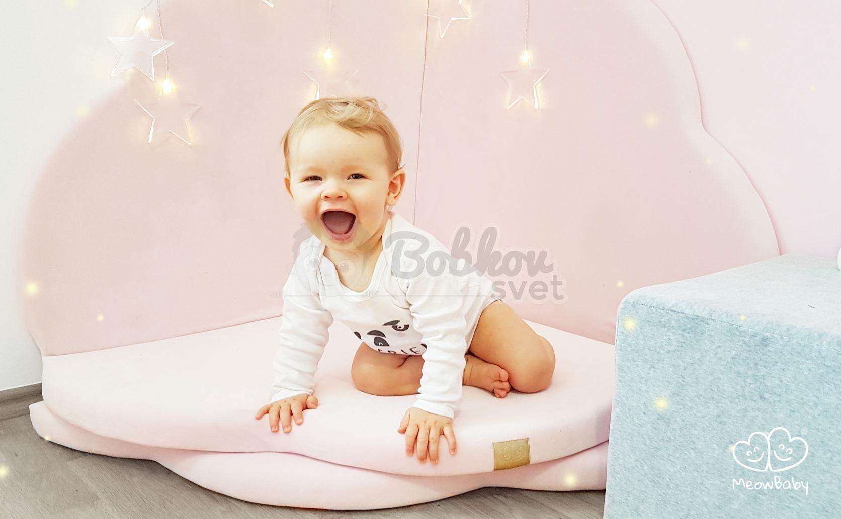 Detská podložka na hranie MeowBaby® 160 x 160 cm obláčik - svetloružová