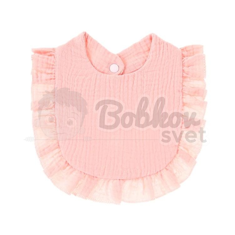 Mušelínový slintáčik / podbradník MADAM BASIC s volánikom - ružový