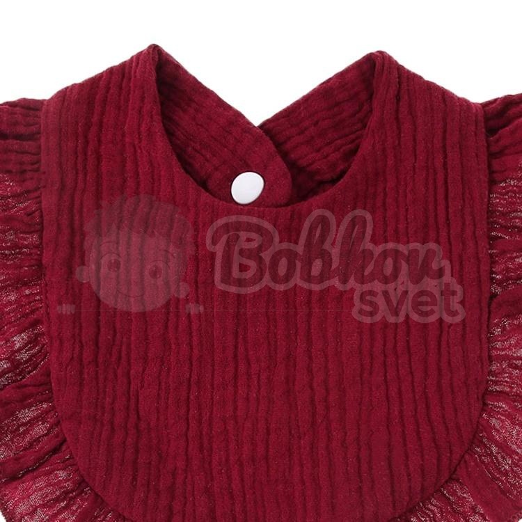Mušelínový slintáčik / podbradník MADAM BASIC s volánikom - bordový