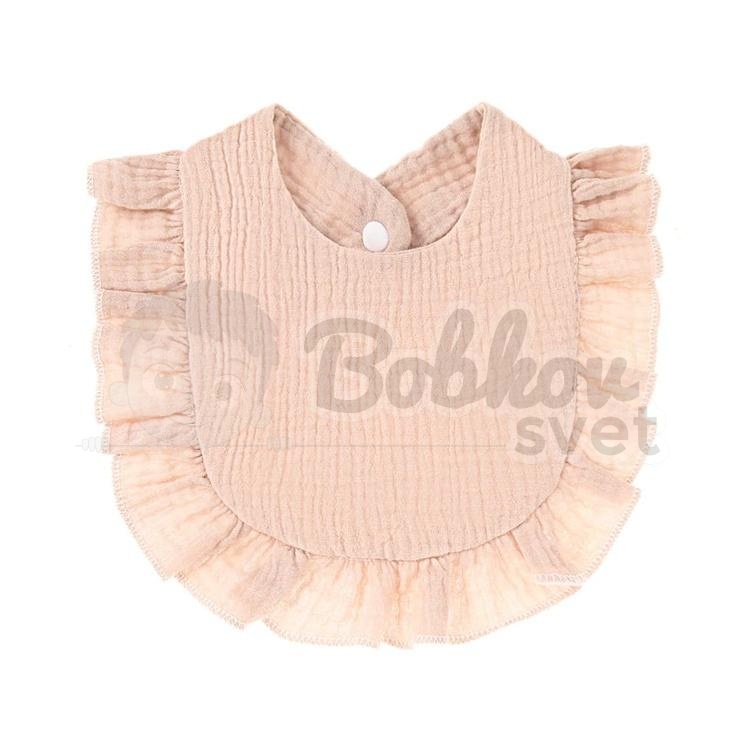 Mušelínový slintáčik / podbradník MADAM BASIC s volánikom - púdrový