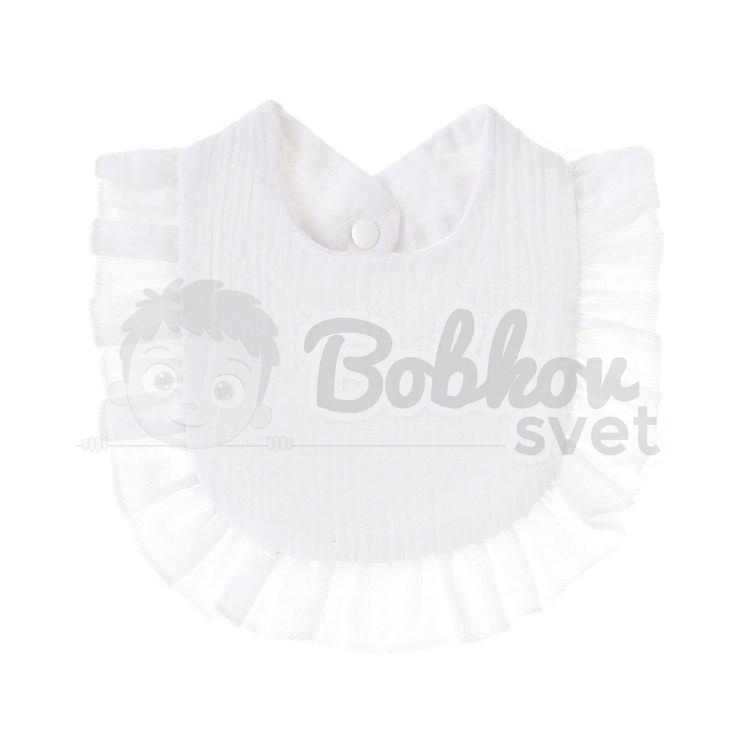 Mušelínový slintáčik / podbradník MADAM BASIC s volánikom - biely