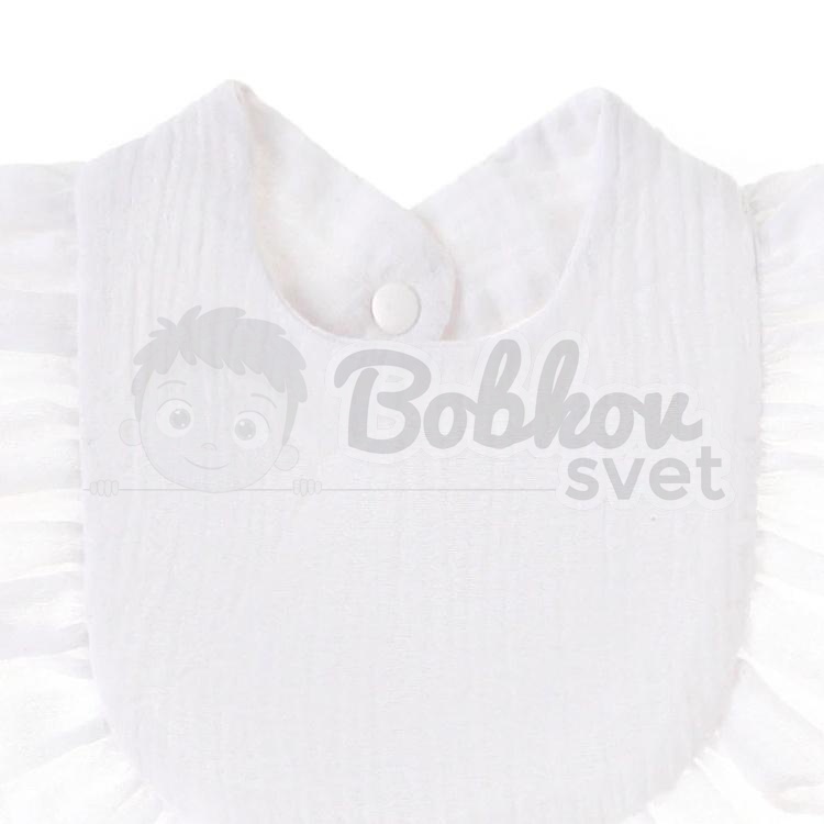 Mušelínový slintáčik / podbradník MADAM BASIC s volánikom - biely