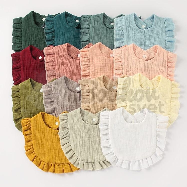 Mušelínový slintáčik / podbradník MADAM BASIC s volánikom - petrolejový
