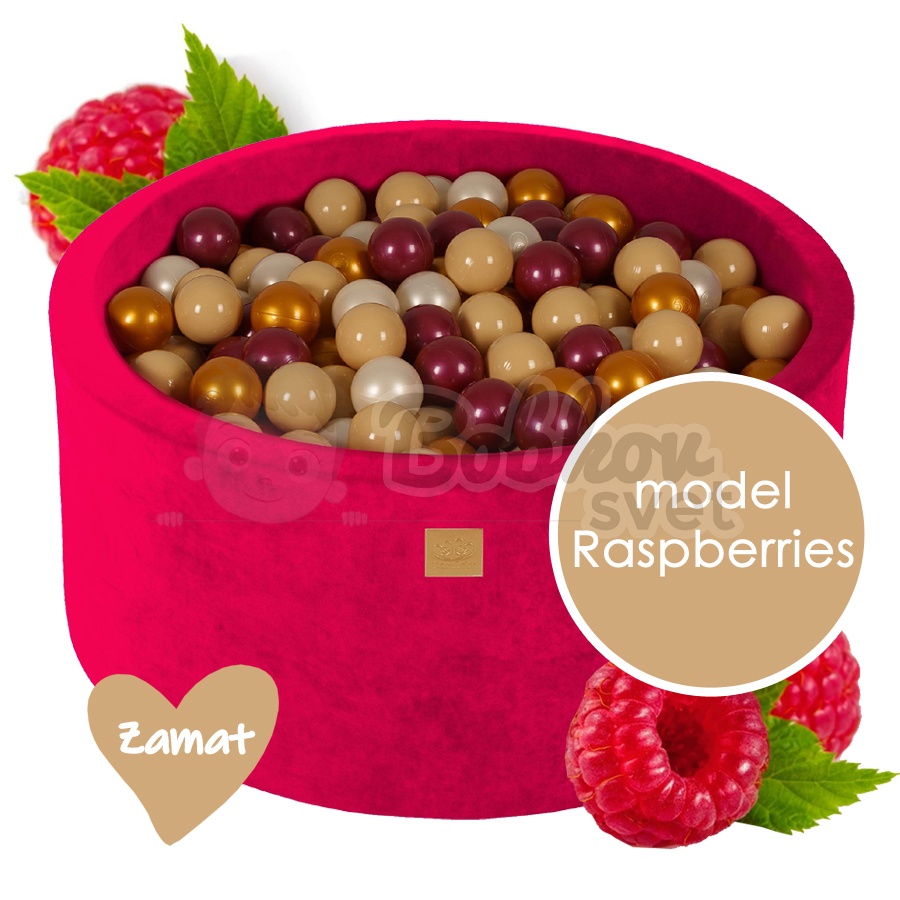 Detský suchý bazén EXCLUSIVE ZAMAT model Raspberries s guličkami 300 ks (90x40cm)