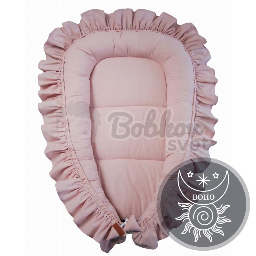 Detské BOHO hniezdo pre bábätko s volánom - ružové