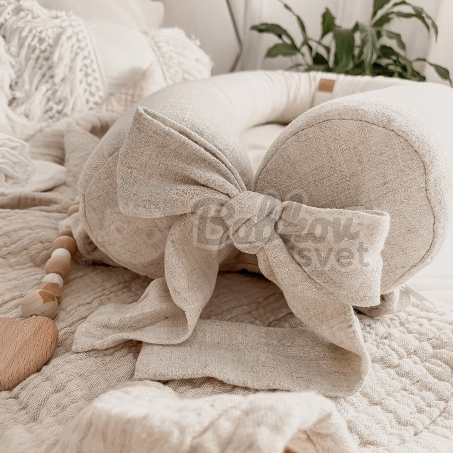 Ľanové hniezdo pre bábätko / mantinel - BOHO biele
