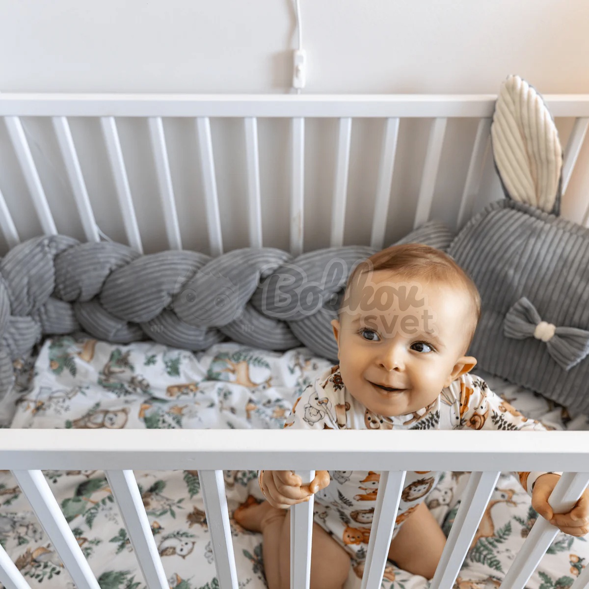 Pletený mantinel / ochrana do postieľky - vrkoč 3m - Corduroy Estetic GRAY
