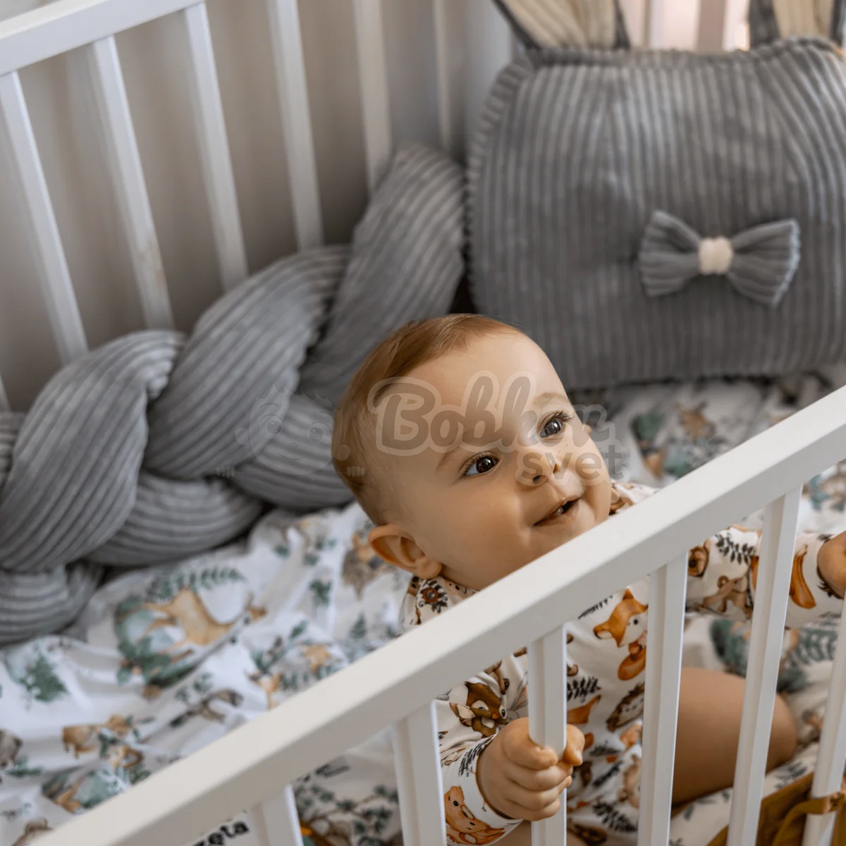 Pletený mantinel / ochrana do postieľky - vrkoč 3m - Corduroy Estetic GRAY