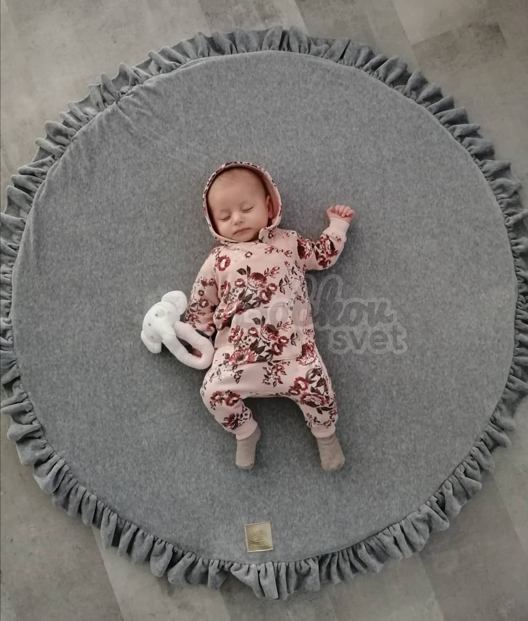 ZAMAT. Hracia detská podložka MeowBaby® s volánom Ø 110 cm - svetlosivá