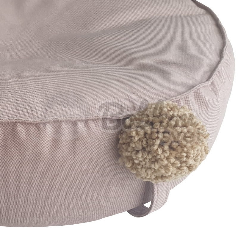 Detská pufa na sedenie s ozdobným POMPOM - béžová