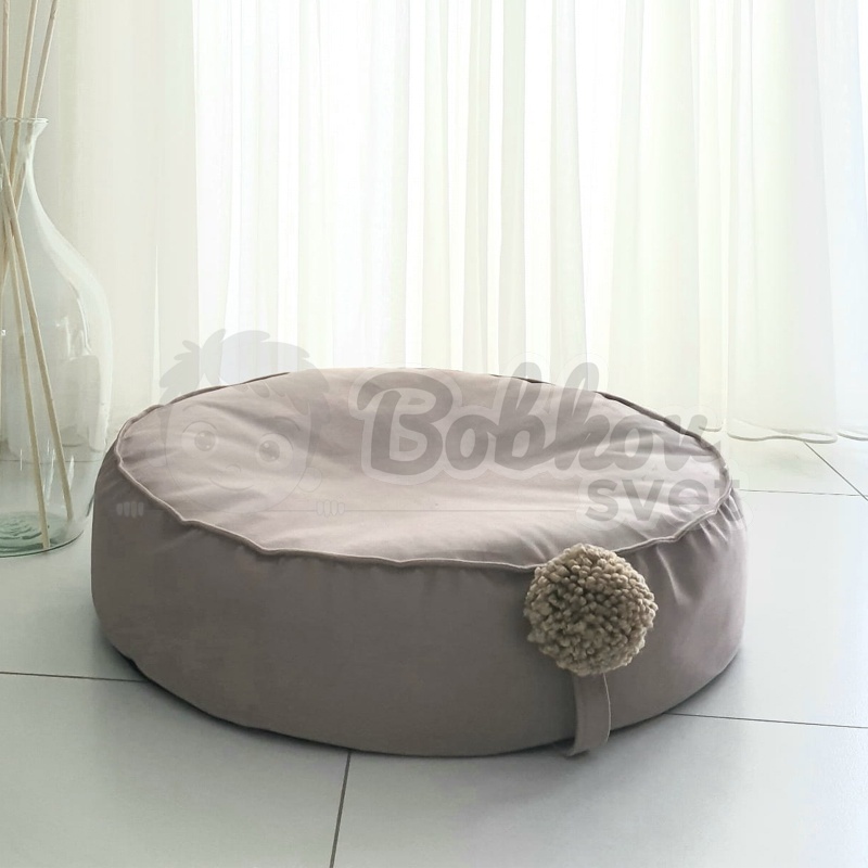 Detská pufa na sedenie s ozdobným POMPOM - béžová