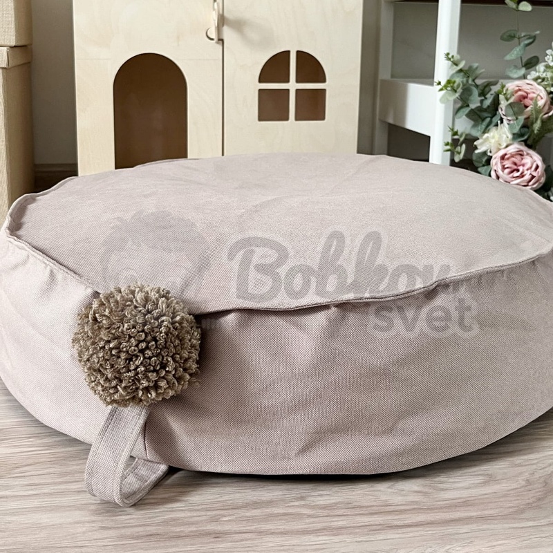 Detská pufa na sedenie s ozdobným POMPOM - béžová