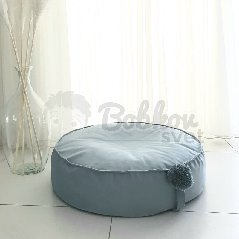 Detská pufa na sedenie s ozdobným POMPOM - mätová