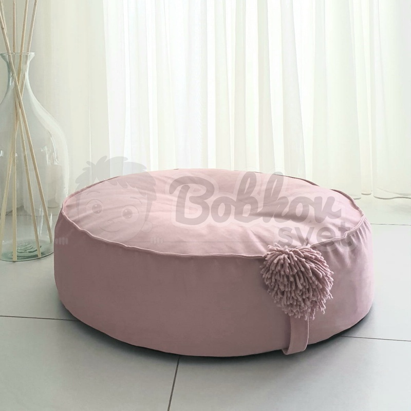 Detská pufa na sedenie s ozdobným POMPOM - ružová