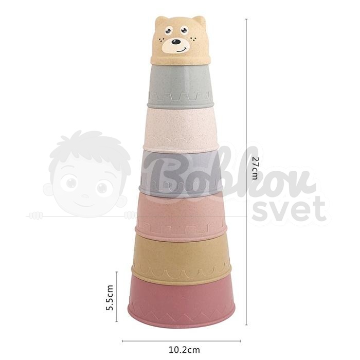 Pastelové stohovacie kelímky / skladacia veža / hračka pre deti - macko