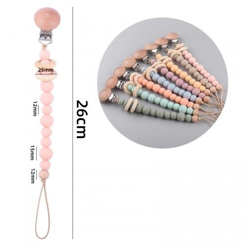 Klip / retiazka na cumlík SILKY / drevené krúžky