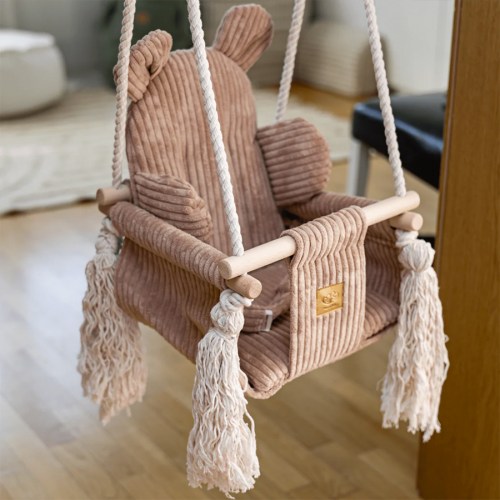Detská hojdačka Bear Swing s pásom - Corduroy Estetic