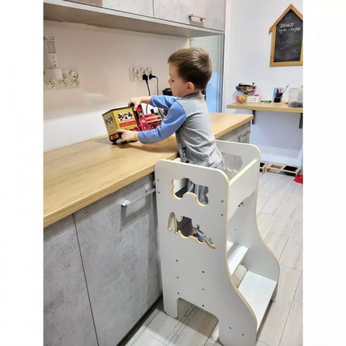 Pevná učiaca veža - Kitchen Helper - biela (Montessori pomocník v kuchyni pre deti) 
