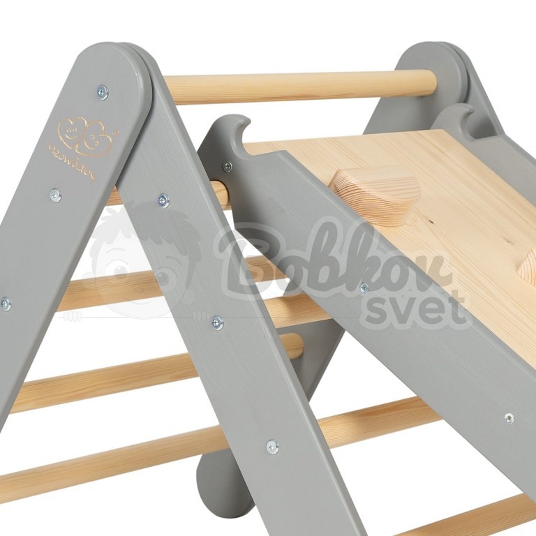 Hracia zostava 3v1 Montessori Piklerovej triangel + šmykala + lezecká stena - nature / šedý