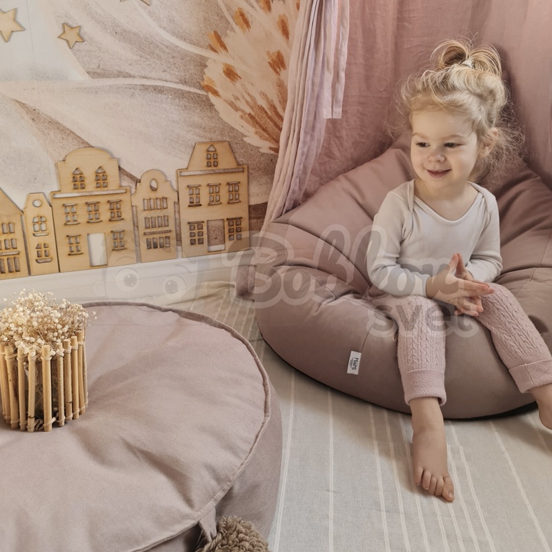 Sedací vak / puf s ozdobným brmbolcom kolekcia VELVET - béžový