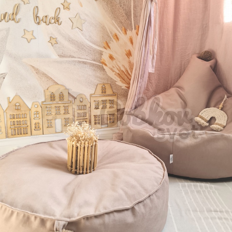 Sedací vak / puf s ozdobným brmbolcom kolekcia VELVET - béžový