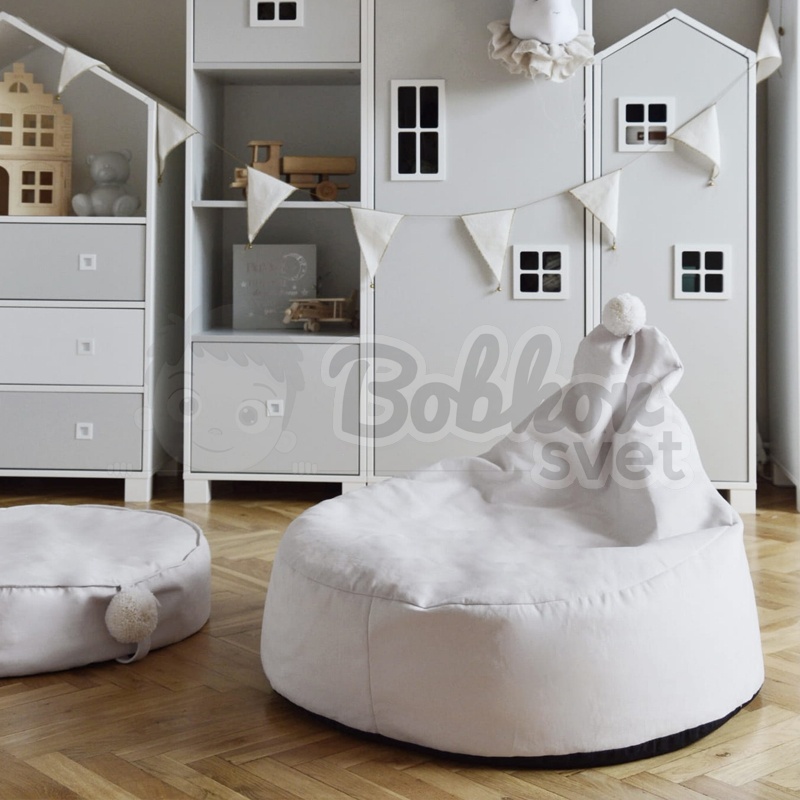 Sedací vak / puf s ozdobným brmbolcom kolekcia VELVET - smotanový