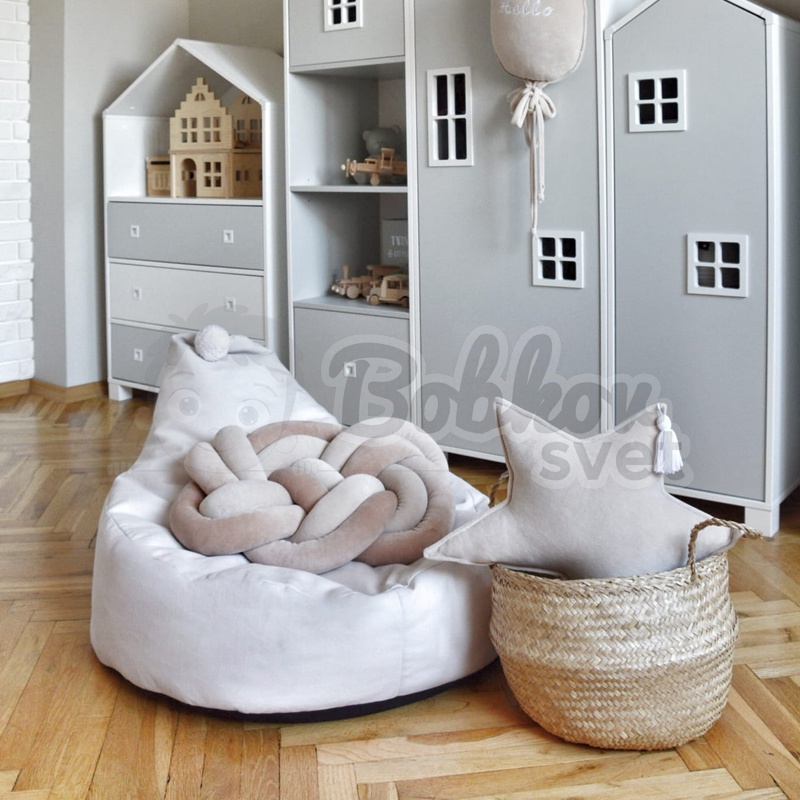 Sedací vak / puf s ozdobným brmbolcom kolekcia VELVET - smotanový