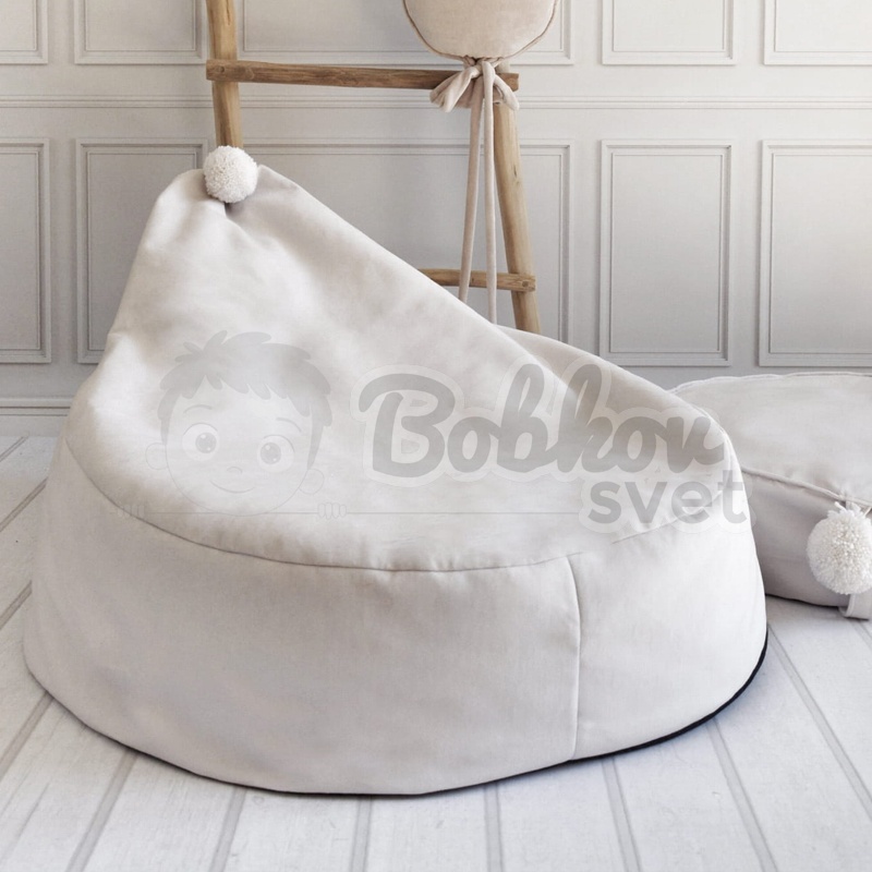 Sedací vak / puf s ozdobným brmbolcom kolekcia VELVET - smotanový